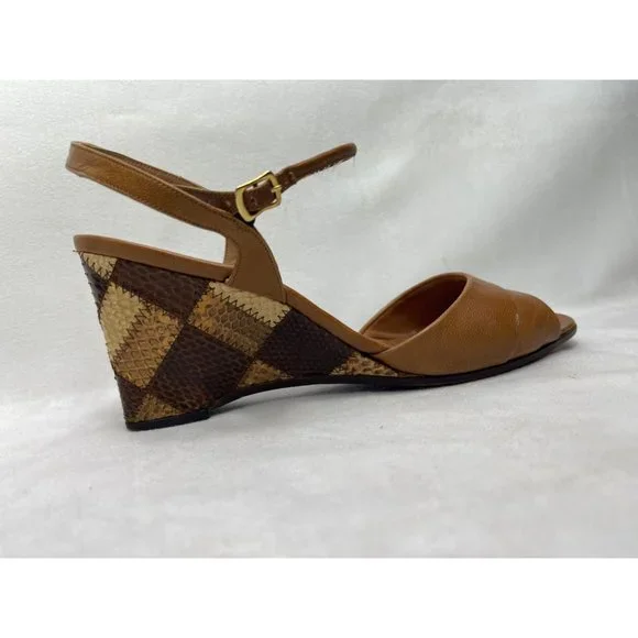 Vintage Snake Skin Size 6 Martinique Wedges Leather Brown Open Toe Spain Women's - Picture 6 of 12